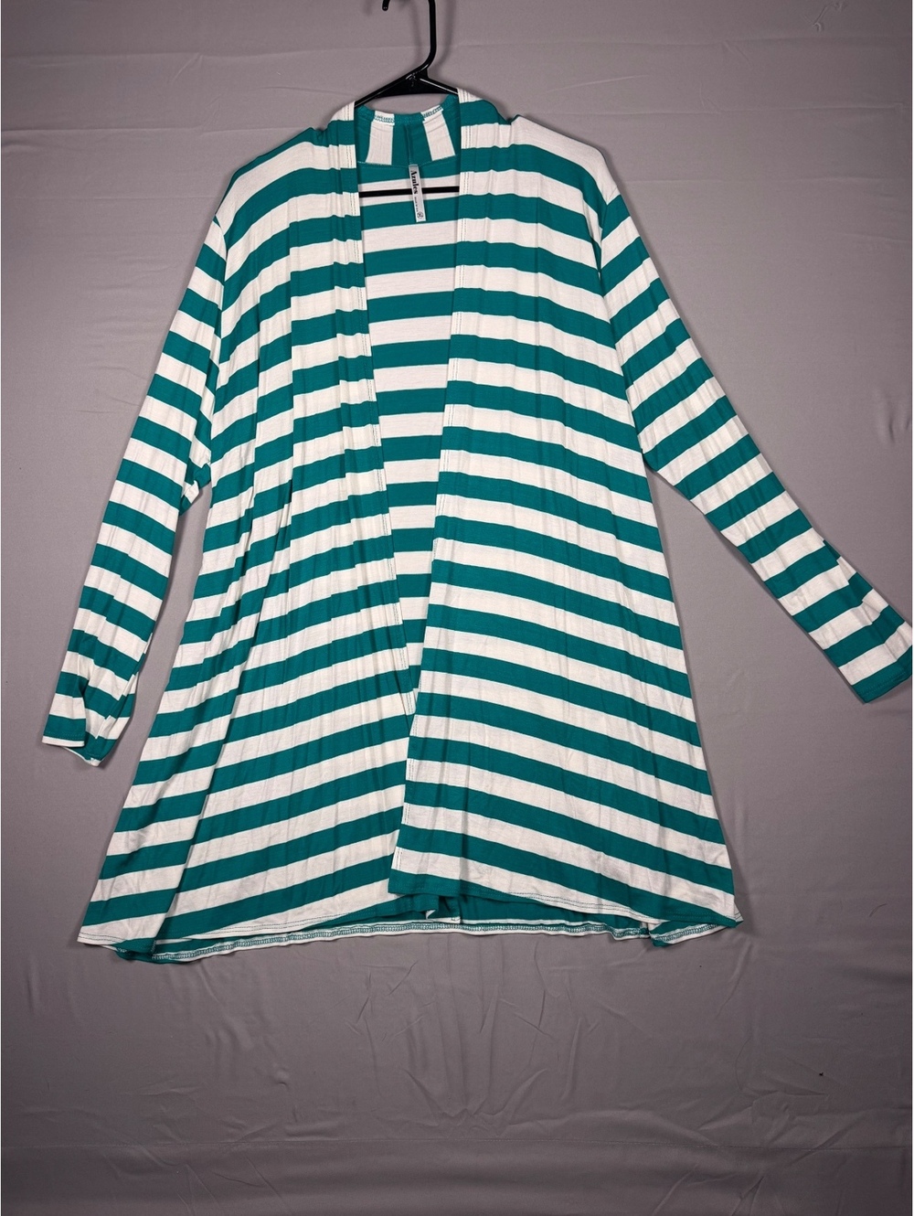 Azules Striped Open Front Cardigan Teal and White Size XL